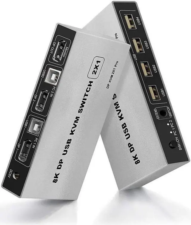 Main image of BUCIER 8K DisplayPort KVM Switch 2 Port USB and DP Switch for 2 Computers Share Keyboard Mouse Printer Monitor for Laptop,PC,Xbox HDTV