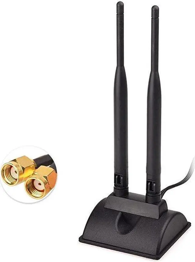 Alt view image 2 of 7 - BUCIER Dual WiFi Antenna with RPSMA Male Connector 24GHz 5GHz Dual Band Antenna Magnetic Base for PCIE WiFi Network Card USB WiFi Adapter Wireless Router Mobile Hotspot