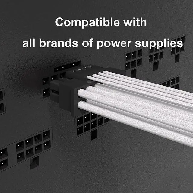 Alt view image 5 of 6 - BUCIER 16Pin GPU Cable,Pcie 5.0 12VHPWR Sleeved Modular Cables,Male to Male PSU Cable,Mini 12+4 pin Adapter 600W ATX 3.0 Power Supply for RTX 3090TI and 4090 Graphic Card with Comb (White)