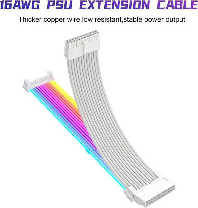 Alt view image 4 of 7 - BUCIER RGB PSU Cables,ARGB Motherboard Power Supply Cable,24 Pin Sleeved Cable Extension Kit,Strimer Extension Cable Kit 5V 3Pin Synchronized,Customed White PC Chassis(White Connector A Style)
