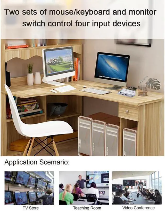 Alt view image 7 of 7 - BUCIER  4X2 HDMI KVM Switch Matrix 4Port Dual Monitor Extended Display 4K 60Hz Supports USB2.0 Devices Control Up to 4 Computers