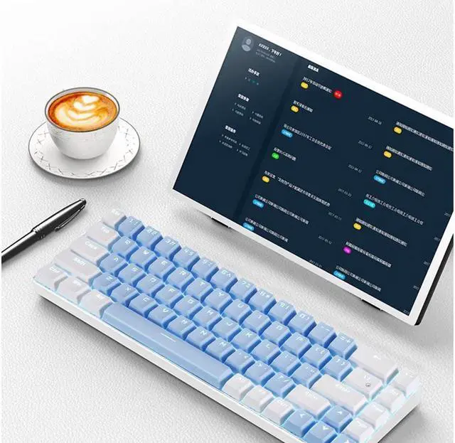 Alt view image 5 of 6 - BUCIER 68 Keys Blue White Mechanical Gaming Keyboard 60% Keyboard Anti-Ghosting Type-C USB Wired and Wireless Bluetooth Connection mode LED Backlit Keyboard for Computer PC Laptop  (Blue White)