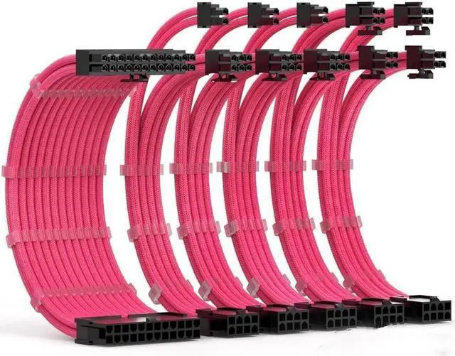 Main image of BUCIER  PSU Extension Cable Kit Custom Sleeved Power Supply Cable Mod for PC Build 18AWG 24Pin ATX /8 (4+4) Pin EPS CPU Cable /8 (6+2) Pin PCI-E GPU PSU Cables 6PCS with Cable Comes  Pink