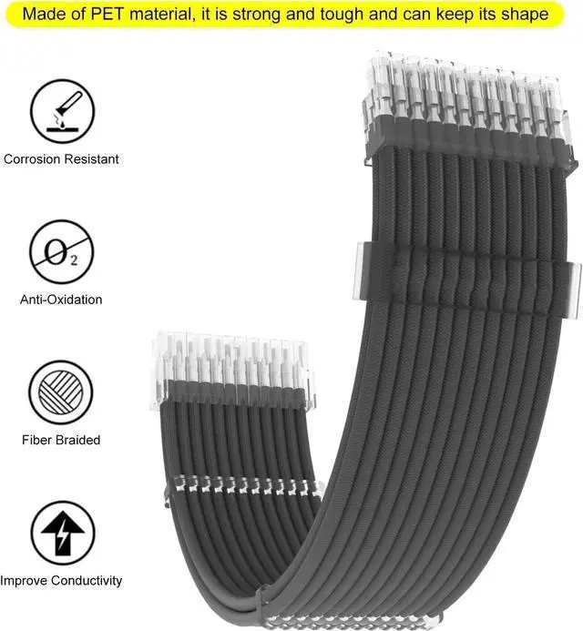 Alt view image 3 of 6 - BUCIER  PSU Extension Cable Kit Custom Sleeved Power Supply Cable Mod for PC Build 18AWG 24Pin ATX /8 (4+4) Pin EPS CPU Cable /8 (6+2) Pin PCI-E GPU PSU Cables 6PCS with Cable Comes  Black