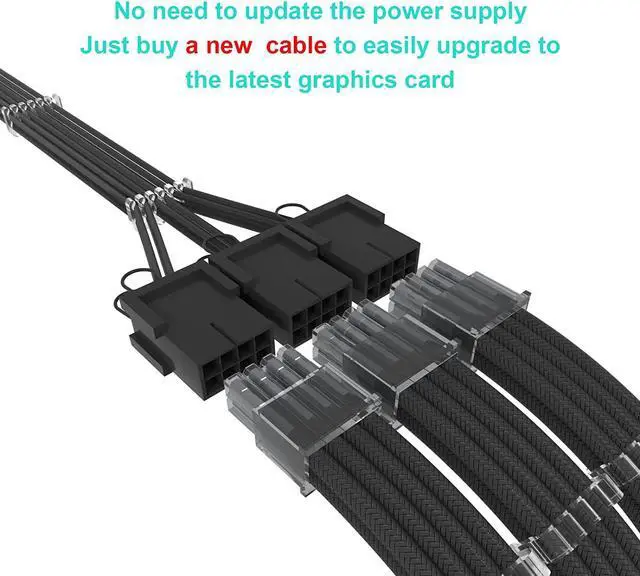 Alt view image 4 of 7 - BUCIER 16Pin Cable,PCIE GPU Cables,Sleeved 12vhpwr PSU Extension Cable,Mini 12+4 Pin Connector for RTX 3090Ti,4070Ti 4080,4090 Graphics Card Power Supply 16AWG Black