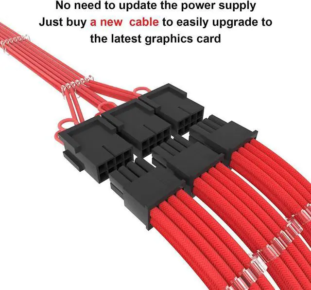 Alt view image 4 of 7 - BUCIER 16Pin Cable,PCIE GPU Cables,Sleeved 12vhpwr PSU Extension Cable,Mini 12+4 Pin Connector for RTX 3090Ti,4070Ti 4080,4090 Graphics Card Power Supply 16AWG  Red