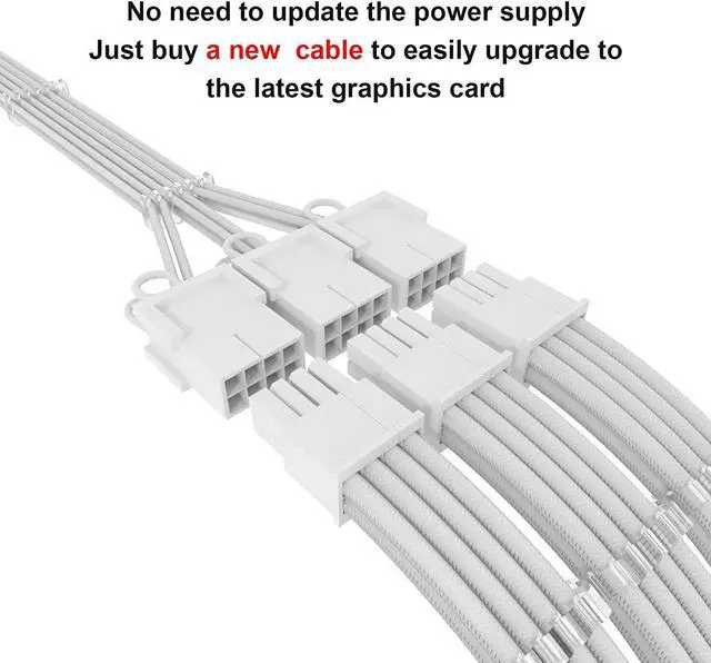 Alt view image 4 of 7 - BUCIER 16Pin Cable,PCIE GPU Cables,Sleeved 12vhpwr PSU Extension Cable,Mini 12+4 Pin Connector for RTX 3090Ti,4070Ti 4080,4090 Graphics Card Power Supply 16AWG  White