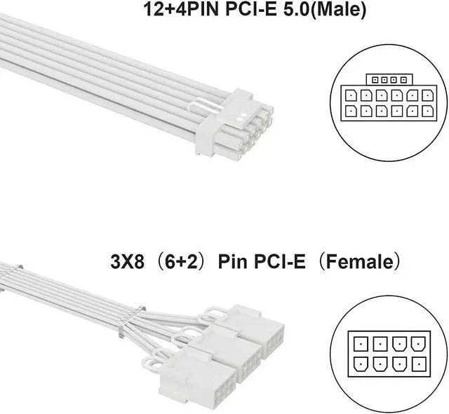 Alt view image 2 of 7 - BUCIER 16Pin Cable,PCIE GPU Cables,Sleeved 12vhpwr PSU Extension Cable,Mini 12+4 Pin Connector for RTX 3090Ti,4070Ti 4080,4090 Graphics Card Power Supply 16AWG  White