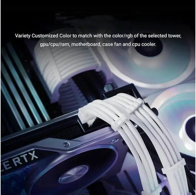 Alt view image 3 of 7 - BUCIER PSU Cables, Sleeved Cable Extension Kit /24pin ATX /4+4pin EPS /8-pin PCI-E /6pin PCI-E PSU Extension Cable Kit 30cm Length with Combs, White ConnectorWhite