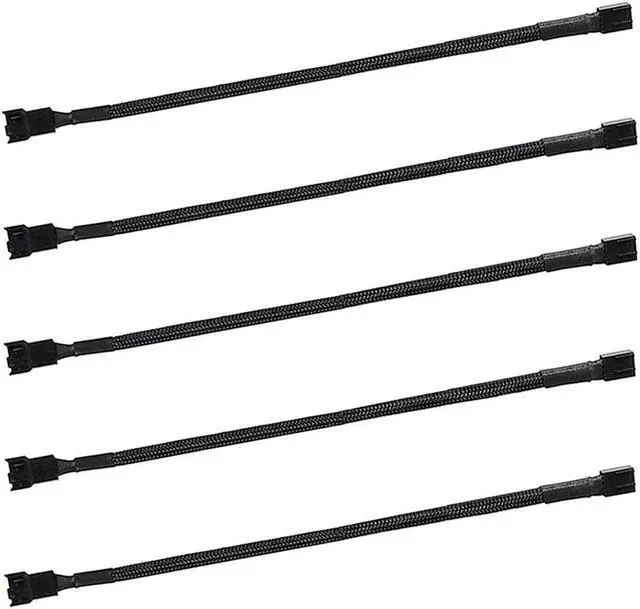 Main image of BUCIER 5 Pack- 11.8 inch PWM Fan Extension Cable PC Fan Extension Cable Compatible with ATX Case 3 Pin & 4 Pin Cooling Fans Durable Black Nylon Braided Case Fan Extension Cable