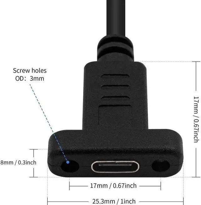 Alt view image 2 of 6 - BUCIER 90 Degree USB C Male to Female Extension Cable 2feet/60cm, Right Angled USB 3.1 Type C Extender Charging & Sync Cable with Panel Mount Screw Hole (USB C Right M/F)