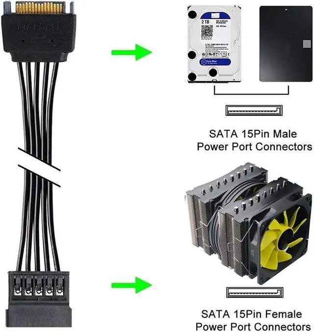 Alt view image 5 of 7 - BUCIER 15 Pin SATA Power Extension Cable, 3pcs 13" Male to Female Extender Cable Cord Adapter for HDD, SSD, Optical Drives, DVD Burners, PCI Cards and Hard Drive Disk