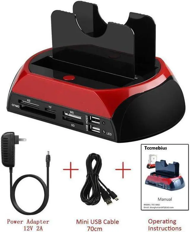Alt view image 7 of 7 - BUCIER Hard Drive Docking Station For SATA & IDE, USB to 2.5" 3.5" SATA IDE Dual bay External Enclosure, All in 1 Card Reader XD/TF/MS/CF/ SD card, USB Hub function. for 2.5" 3.5 IDE SATA I/II/III HDD