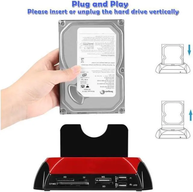 Alt view image 6 of 7 - BUCIER Hard Drive Docking Station For SATA & IDE, USB to 2.5" 3.5" SATA IDE Dual bay External Enclosure, All in 1 Card Reader XD/TF/MS/CF/ SD card, USB Hub function. for 2.5" 3.5 IDE SATA I/II/III HDD