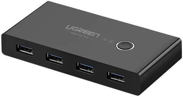 Alt view image 2 of 6 - BUCIER UGREEN USB 3.0 Sharing Switch Selector 4 Port 2 Computers Peripheral Switcher Adapter Hub for PC, Printer, Scanner, Mouse, Keyboard with One Button Swapping and 2 Pack USB Male Cable