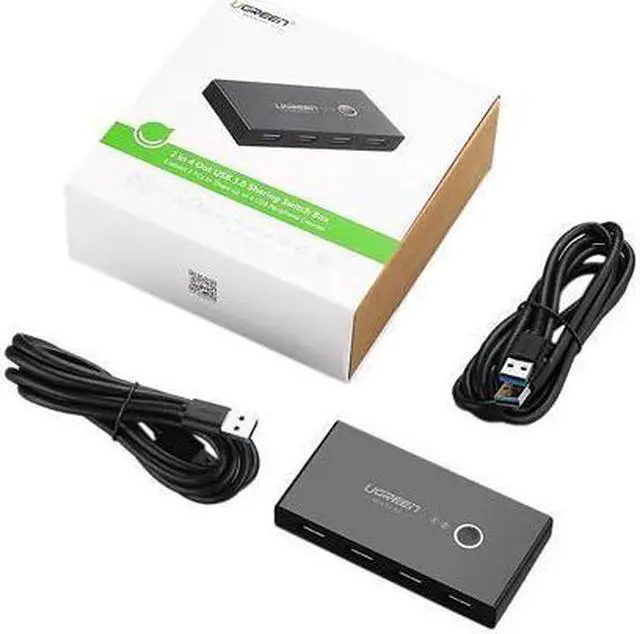 Alt view image 6 of 6 - BUCIER UGREEN USB 3.0 Sharing Switch Selector 4 Port 2 Computers Peripheral Switcher Adapter Hub for PC, Printer, Scanner, Mouse, Keyboard with One Button Swapping and 2 Pack USB Male Cable