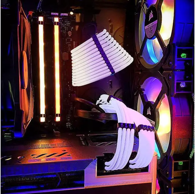 Alt view image 6 of 6 - BUCIER Power Supply Sleeved Cable, Extension PC Kit, 18AWG 24Pin ATX / 8 (4+4) Pin EPS / 8 (6+2) Pin PCI-E Power Supply PSU Cable with Combs, 30CM  White