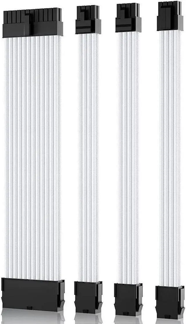 Main image of BUCIER Power Supply Sleeved Cable, Extension PC Kit, 18AWG 24Pin ATX / 8 (4+4) Pin EPS / 8 (6+2) Pin PCI-E Power Supply PSU Cable with Combs, 30CM  White
