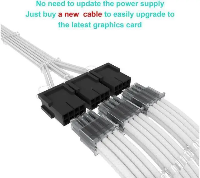 Alt view image 4 of 6 - BUCIER 16Pin to 3 * 8(6+2) Pin PCIE GPU Cables Sleeved PSU Extension Cable Mini 12+4 Pin Connector Graphics Card Power Supply RTX 3090Ti 16AWG White