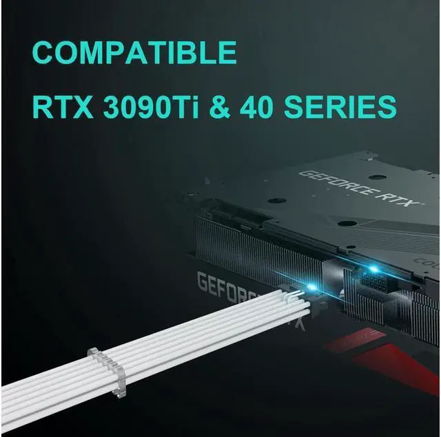 Alt view image 2 of 6 - BUCIER 16Pin to 3 * 8(6+2) Pin PCIE GPU Cables Sleeved PSU Extension Cable Mini 12+4 Pin Connector Graphics Card Power Supply RTX 3090Ti 16AWG White
