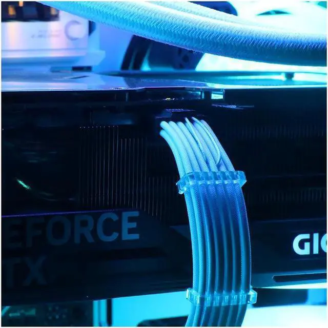 Alt view image 5 of 6 - BUCIER 16Pin to 3 * 8(6+2) Pin PCIE GPU Cables Sleeved PSU Extension Cable Mini 12+4 Pin Connector Graphics Card Power Supply RTX 3090Ti 16AWG White