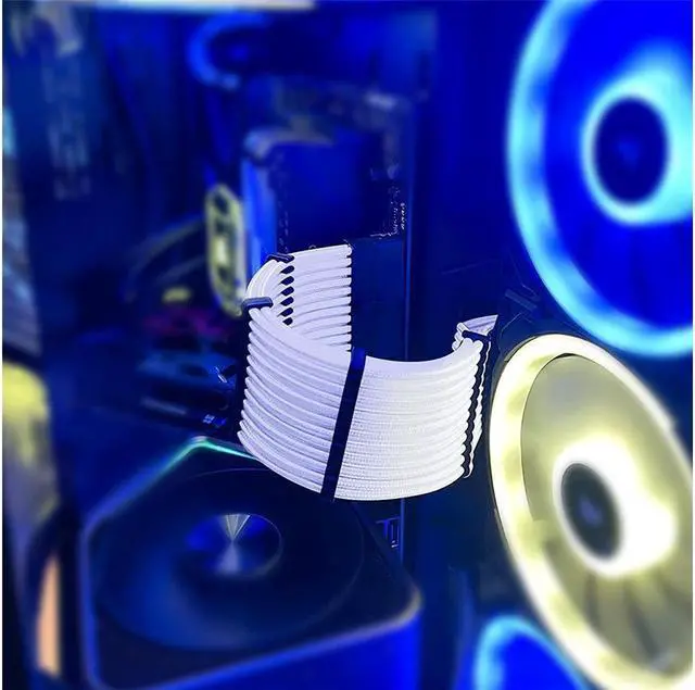 Alt view image 5 of 7 - BUCIER Sleeved Cable, White Power Supply Cable Extension Kit, 24PIN ATX, 4+4 PIN EPS, Dual 6+2 PIN PCIE, 6 PIN PCI-E