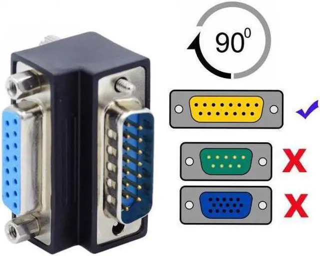 Alt view image 5 of 6 - BUCIER Up 90 Degree Angled DSUB D-subminiature 15pin Male to Female Extension Adapter DB Connector