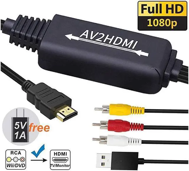 Alt view image 2 of 6 - BUCIER RCA to HDMI Converter Cable AV to HDMI Adapter Cable Cord 3RCA CVBS Composite Audio Video in to 1080P HDMI Out Supporting PAL NTSC for Wii VHS VCR Camera DVD RCA to HDMI KitBlack