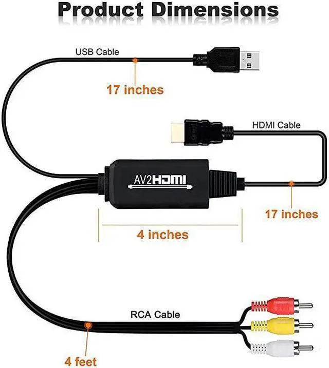 Alt view image 5 of 6 - BUCIER RCA to HDMI Converter Cable AV to HDMI Adapter Cable Cord 3RCA CVBS Composite Audio Video in to 1080P HDMI Out Supporting PAL NTSC for Wii VHS VCR Camera DVD RCA to HDMI KitBlack