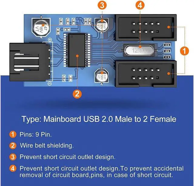 Alt view image 4 of 7 - BUCIER Motherboard USB2.0 9pin USB Header Splitter Male 1 to 4 Female Extension Cable30cm Card Control PCB Board USB HUB 9-pin Splitter Adapter Port Multilier PWM Fan Splitter Cable 1 to 4 Converter