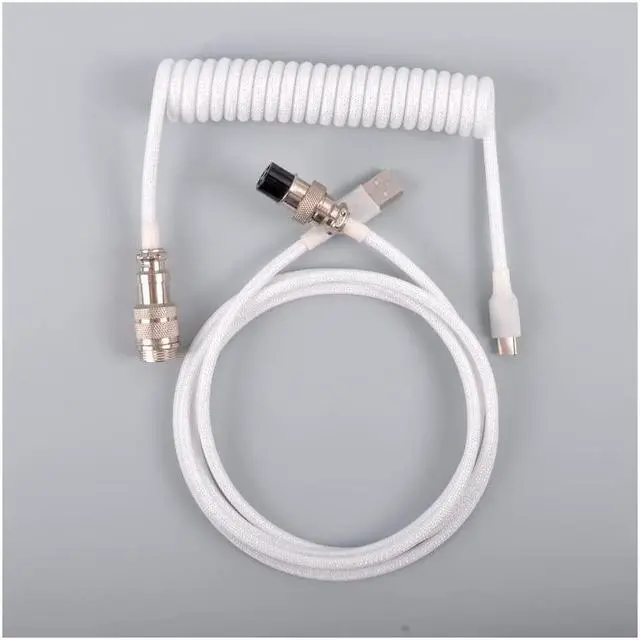 Alt view image 2 of 4 - BUCIER Coiled Keyboard Cable for Gaming Mechanical Keyboard, Handwork Braided + PET Mesh, Metal Plug, with Detachable Metal Aviator Connector, 3 Meters USB C Aviator Cable (White)