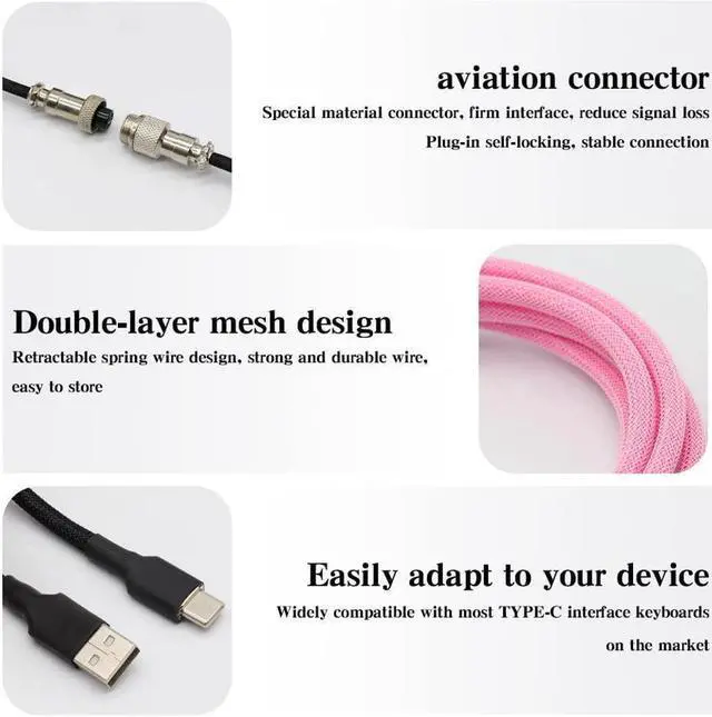 Alt view image 4 of 5 - BUCIER Coiled Keyboard Cable for Gaming Mechanical Keyboard, Handwork Braided + PET Mesh, Metal Plug, with Detachable Metal Aviator Connector, 3 Meters USB C Aviator Cable (Black)