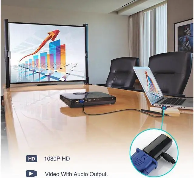 Alt view image 5 of 5 - BUCIER Gold-Plated HDMI-compatible to VGA Converter Adapter w/ 3.5mm Audio Port for PC, Laptop, DVD, Desktop and other HDMI-compatible Input to VGA output Devices - Black- 1920x1080p