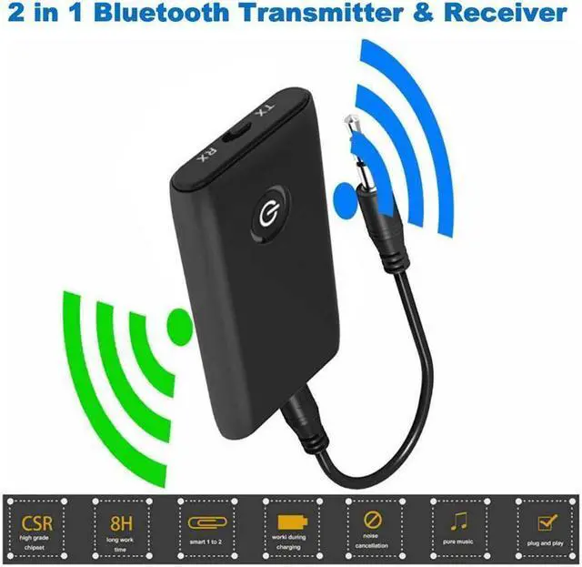 Alt view image 2 of 7 - BUCIER 2-in-1 Bluetooth 5.0 Transmitter Receiver with 3.5mm Jack Aux for TV PC Home Car Sound System