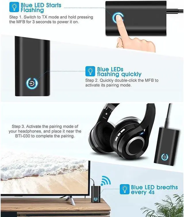 Alt view image 4 of 7 - BUCIER 2-in-1 Bluetooth 5.0 Transmitter Receiver with 3.5mm Jack Aux for TV PC Home Car Sound System