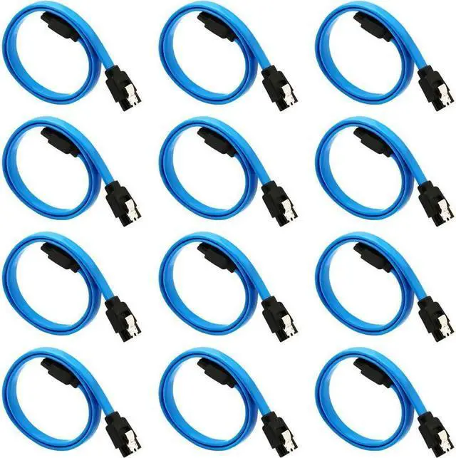 Main image of BUCIER 12-Pack SATA III Cable,SATA III 6.0 Gbps Data Cable Straight with Locking Latch 16 Inches SATA Cable Pack for HDDSSDCD and DVD Drives Blue