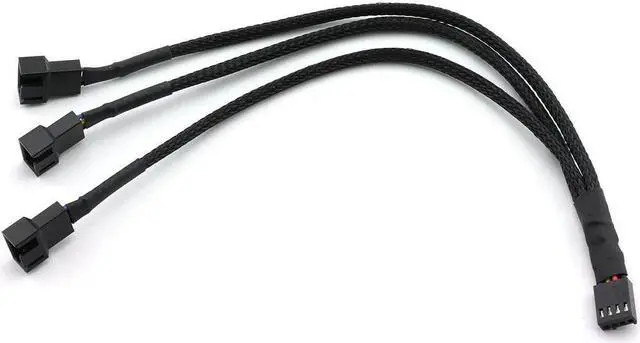 Main image of BUCIER 4Pin 1 to 3 Ways PWM Fan Splitter Cable Black Sleeved Fan Power Extension Cable 4Pin Female to 3X 4Pin Male 27cm/10.5 inches