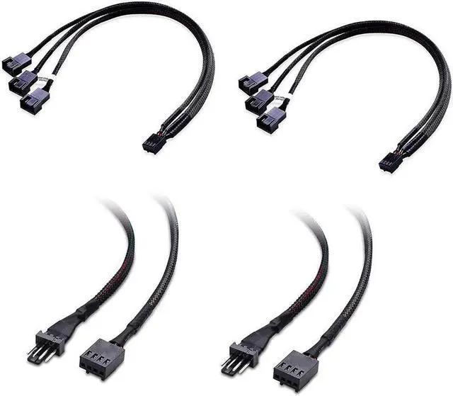 Main image of BUCIER 2-Pack 3 Way 4 Pin PWM Fan Splitter Cable - 12 Inches & PWM 4 Pin Fan Extension Cable