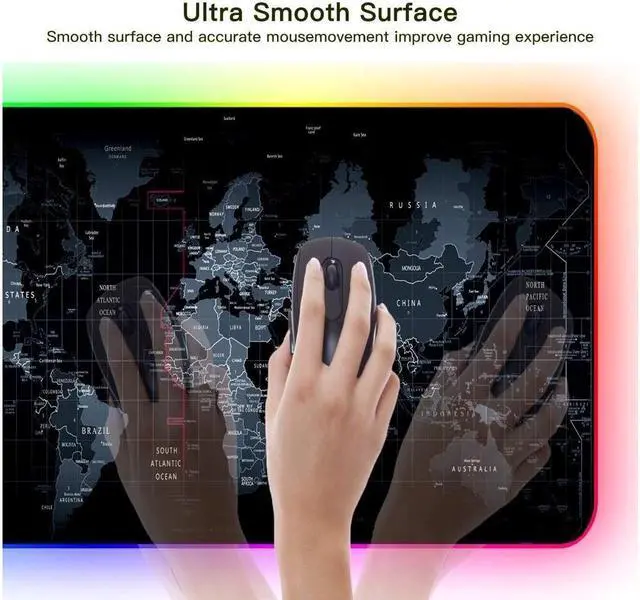 Alt view image 2 of 7 - BUCIER Extended RGB Gaming Mouse Pad Extra Large Gaming Mouse Mat for Gamer Waterproof Office DEST Mat with 10 Lighting Mode for PC Computer RGB Keyboard Mouse - 31.5Inch x 15Inch x 4mm(Map)