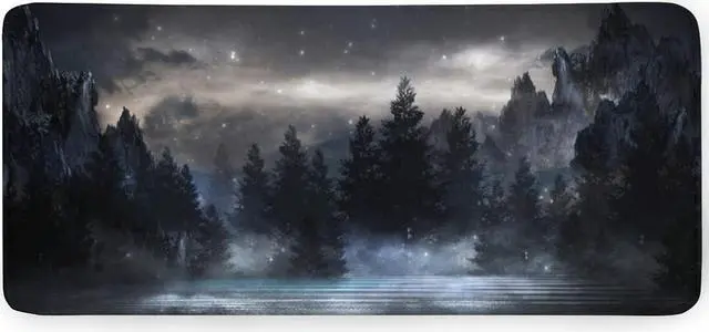 Alt view image 7 of 7 - BUCIER Forest Extra Large Black Gaming Mouse Pad Non-Slip Rubber Base Giant Mountain Mousepad 35.4×15.7in with Stitched Edge Waterproof Keyboard Pads Computer Desk Laptop Mat for Work Game Office Home