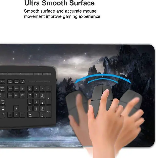 Alt view image 4 of 7 - BUCIER Forest Extra Large Black Gaming Mouse Pad Non-Slip Rubber Base Giant Mountain Mousepad 35.4×15.7in with Stitched Edge Waterproof Keyboard Pads Computer Desk Laptop Mat for Work Game Office Home