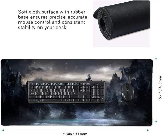 Alt view image 2 of 7 - BUCIER Forest Extra Large Black Gaming Mouse Pad Non-Slip Rubber Base Giant Mountain Mousepad 35.4×15.7in with Stitched Edge Waterproof Keyboard Pads Computer Desk Laptop Mat for Work Game Office Home