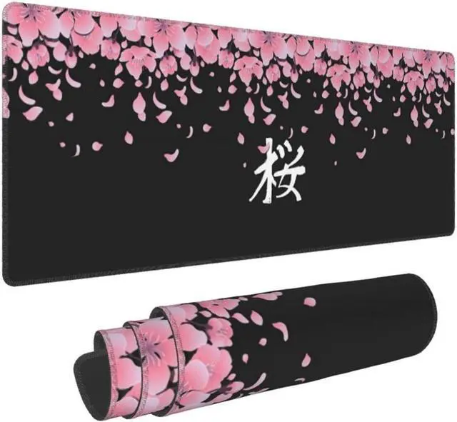 Main image of BUCIER Sakura Extended Mouse Pad 31.5x11.8 Inch XL Japanese Word Cherry Blossom Flower Non-Slip Rubber Base Large Gaming Mousepad Stitched Edges Waterproof Keyboard Mouse Mat Desk Pad for Office Home