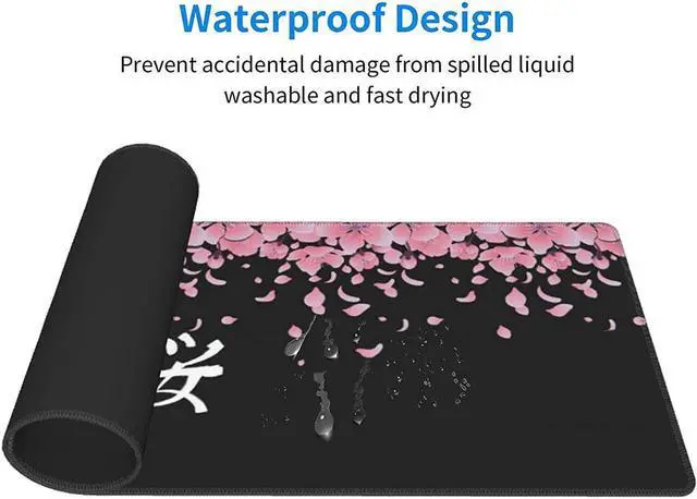Alt view image 4 of 7 - BUCIER Sakura Extended Mouse Pad 31.5x11.8 Inch XL Japanese Word Cherry Blossom Flower Non-Slip Rubber Base Large Gaming Mousepad Stitched Edges Waterproof Keyboard Mouse Mat Desk Pad for Office Home