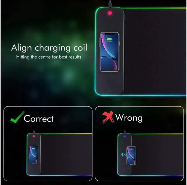 Alt view image 7 of 7 - BUCIER Wireless Charging RGB Gaming Mouse Pad 10W,Extended Large Mouse Mat Desk Pad LED Mouse Mat 800x300x4MM, 10 Light Modes Extra Large Mousepad Non-Slip Rubber Base Computer Keyboard Mat for Gaming
