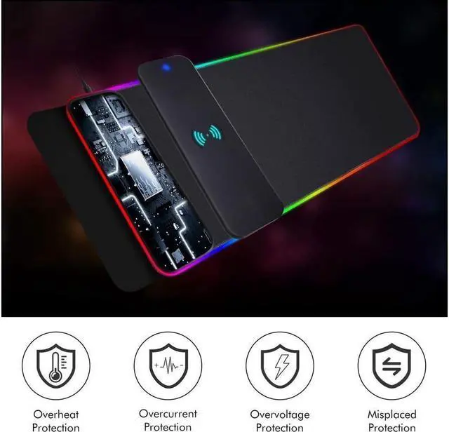 Alt view image 5 of 7 - BUCIER Wireless Charging RGB Gaming Mouse Pad 10W,Extended Large Mouse Mat Desk Pad LED Mouse Mat 800x300x4MM, 10 Light Modes Extra Large Mousepad Non-Slip Rubber Base Computer Keyboard Mat for Gaming