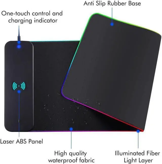Alt view image 3 of 7 - BUCIER Wireless Charging RGB Gaming Mouse Pad 10W,Extended Large Mouse Mat Desk Pad LED Mouse Mat 800x300x4MM, 10 Light Modes Extra Large Mousepad Non-Slip Rubber Base Computer Keyboard Mat for Gaming