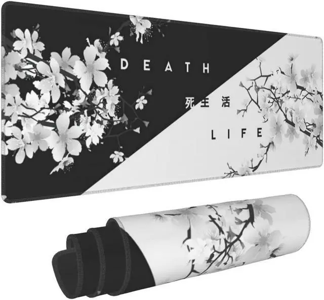 Alt view image 3 of 7 - BUCIER Black and White Cherry Blossom Gaming Mouse Pad XL Extended Large Mouse Mat Desk Pad Stitched Edges Mousepad Long Non-Slip Rubber Base Mice Pad 31.5 X 11.8 Inch