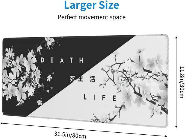 Main image of BUCIER Black and White Cherry Blossom Gaming Mouse Pad XL Extended Large Mouse Mat Desk Pad Stitched Edges Mousepad Long Non-Slip Rubber Base Mice Pad 31.5 X 11.8 Inch