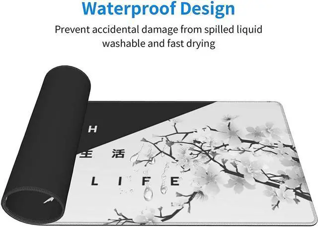 Alt view image 7 of 7 - BUCIER Black and White Cherry Blossom Gaming Mouse Pad XL Extended Large Mouse Mat Desk Pad Stitched Edges Mousepad Long Non-Slip Rubber Base Mice Pad 31.5 X 11.8 Inch